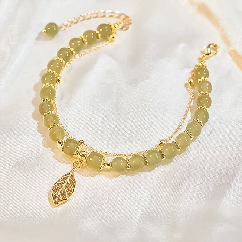 Bracelet feuille d'or jade Hetian - giftlovecanada