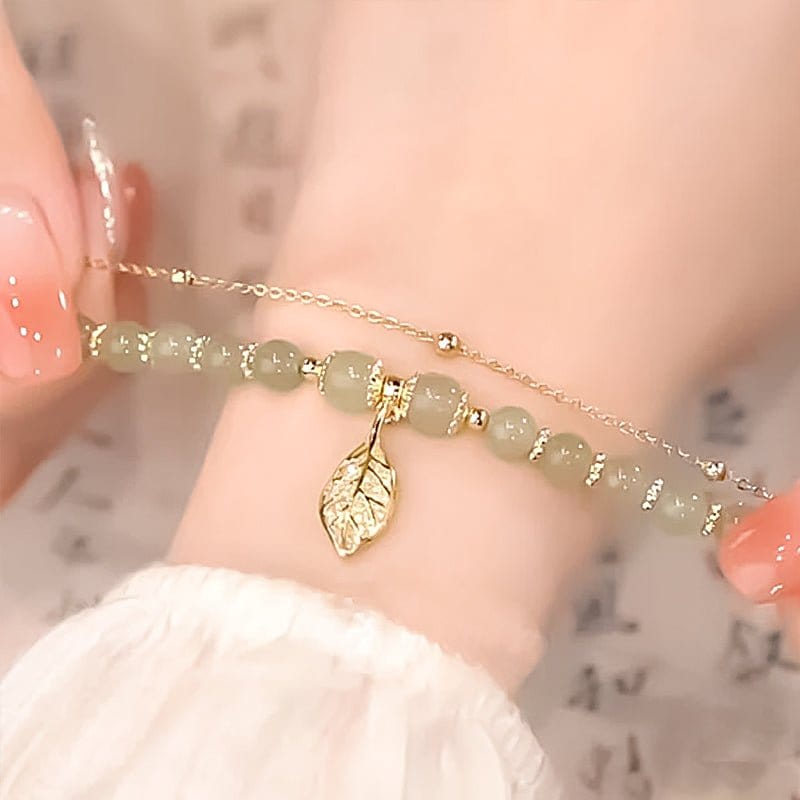 Bracelet feuille d'or jade Hetian - giftlovecanada