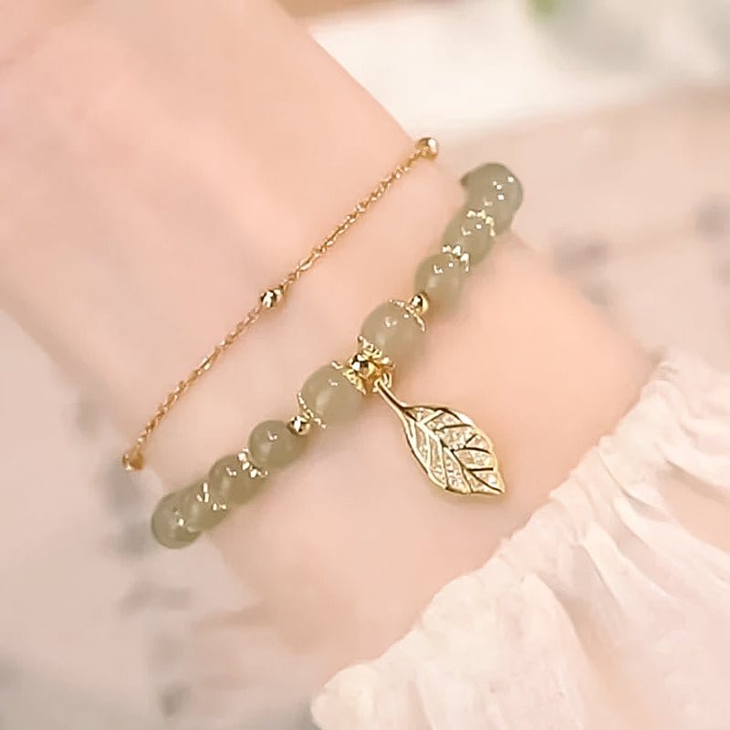 Bracelet feuille d'or jade Hetian - giftlovecanada