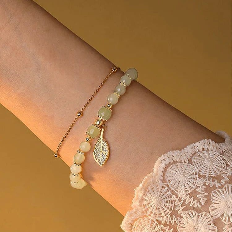 Bracelet feuille d'or jade Hetian - giftlovecanada