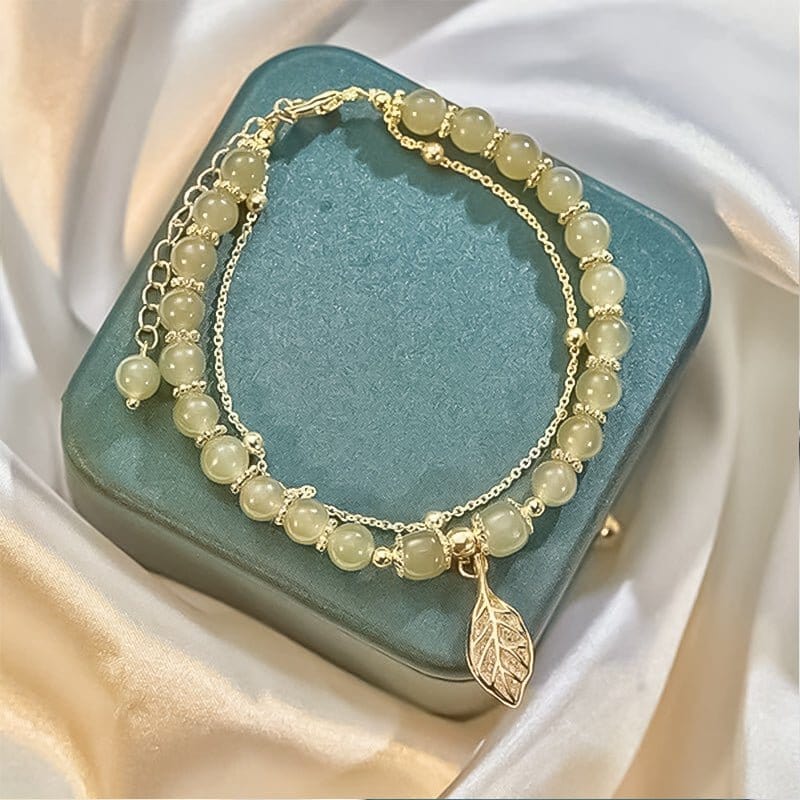 Bracelet feuille d'or jade Hetian - giftlovecanada