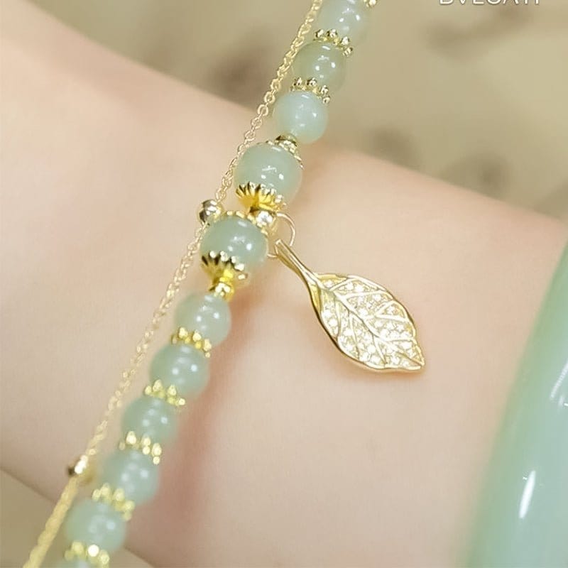 Bracelet feuille d'or jade Hetian - giftlovecanada