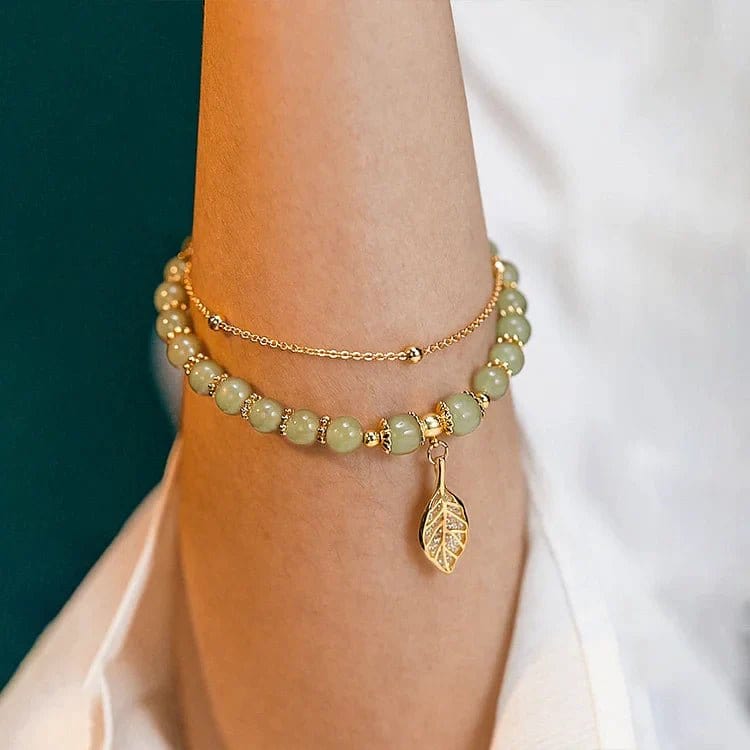 Bracelet feuille d'or jade Hetian - giftlovecanada